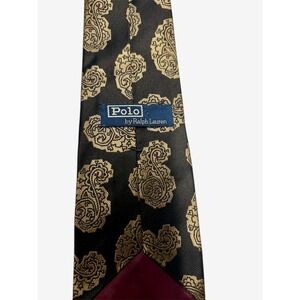 Vintage Polo by Ralph Lauren Silk Tie | Black Gold Paisley | Handmade